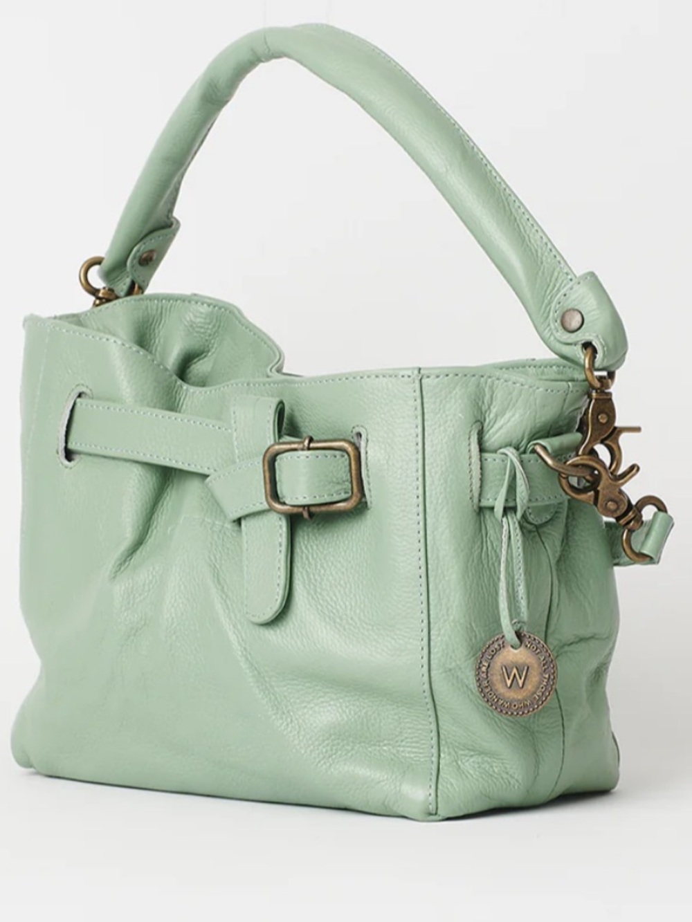 Soft Mint Green Leather Hobo Bag with Buckle Accent